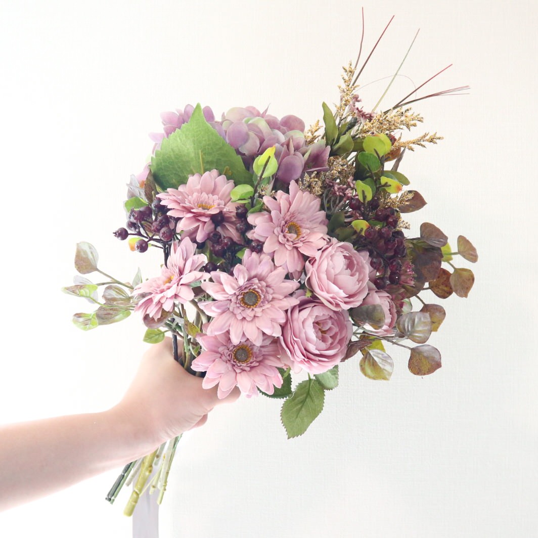 【造花】Rental Bouquet : Antique purple　【結婚式　フラワー　造花　ブーケ　ブートニア　レンタル】