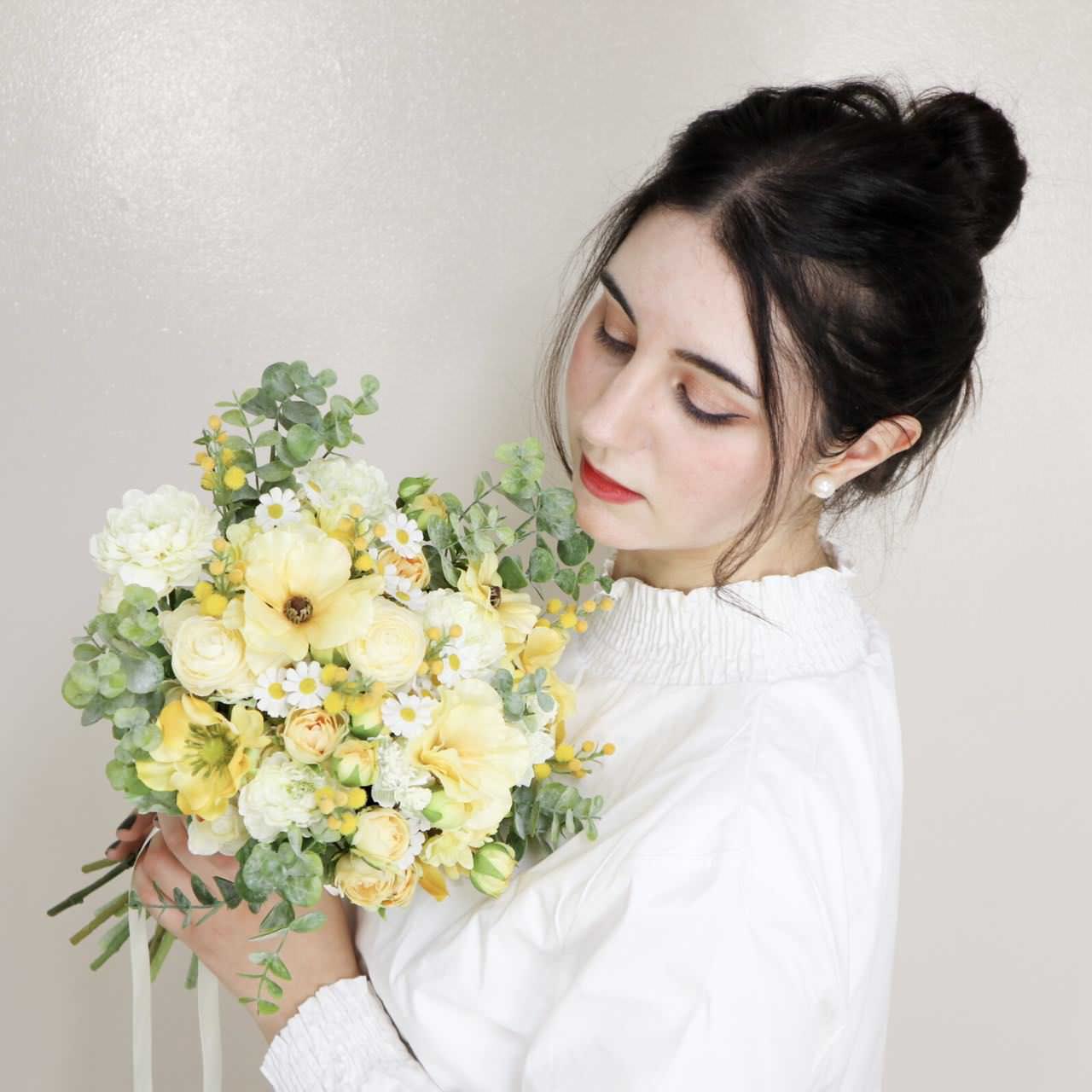 【造花】Rental Bouquet : Cream Yellow　【結婚式　フラワー　造花　ブーケ　ブートニア　レンタル】