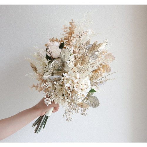 【造花】Rental Bouquet :Pampas Gold　【結婚式　フラワー　造花　ブーケ　ブートニア　レンタル】