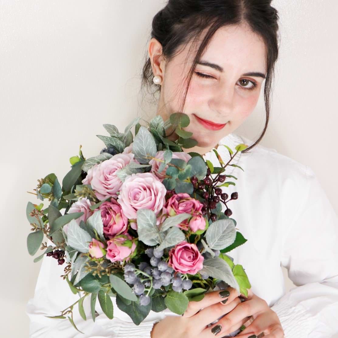【造花】Rental Bouquet : Paris Pink　【結婚式　フラワー　造花　ブーケ　ブートニア　レンタル】