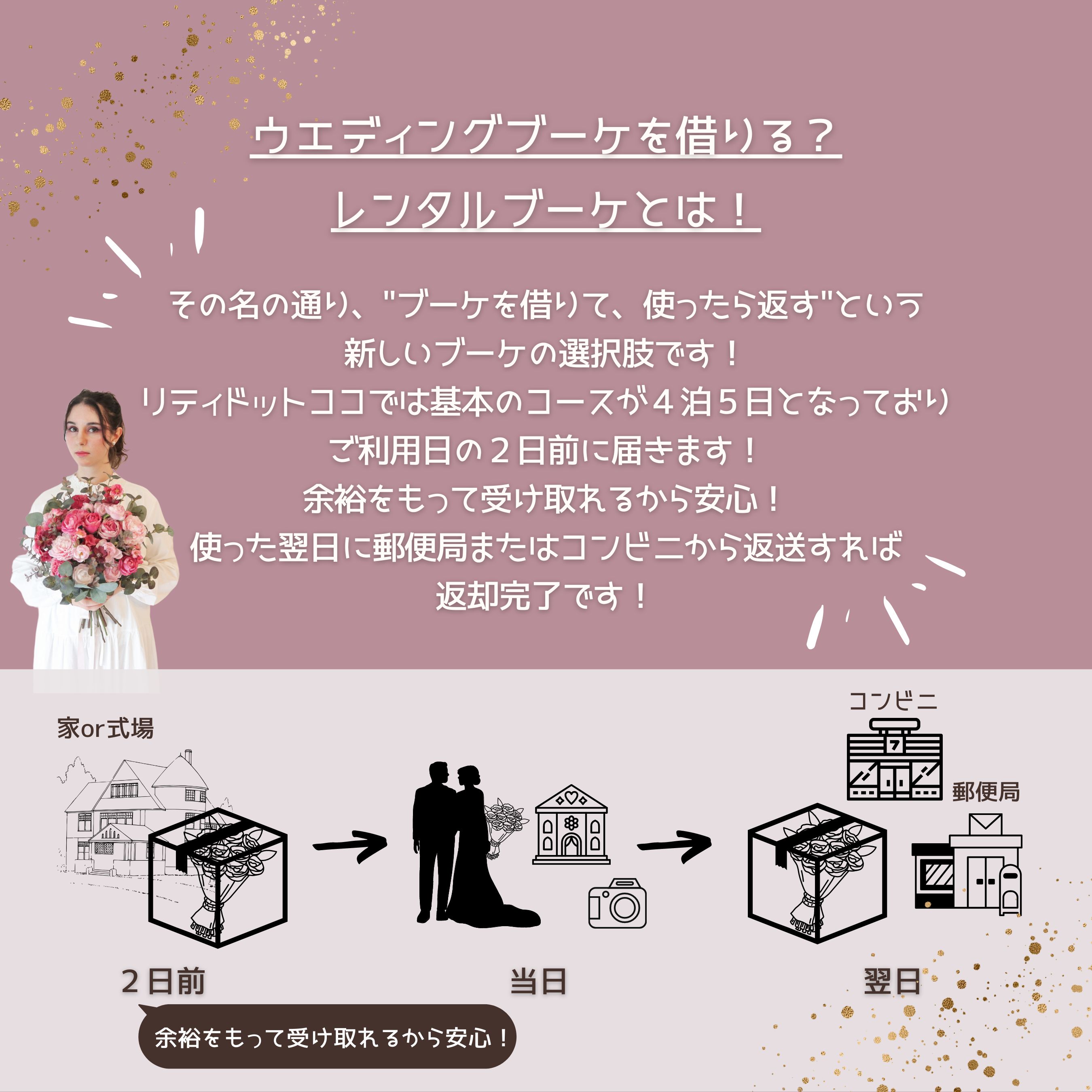 【造花】Rental Bouquet :Printemps pink　【結婚式　フラワー　造花　ブーケ　ブートニア　レンタル】