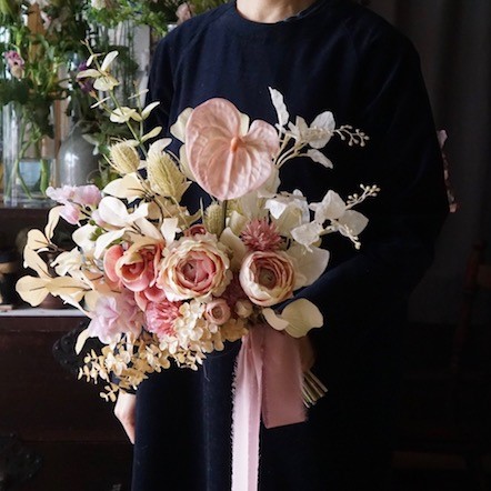 【造花】くすみピンクのブーケ　【結婚式　フラワー　造花　ブーケ　ブートニア　オーダーメイド】