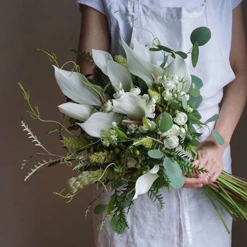 【生花】グリーン&ホワイトのウェディングブーケ 結婚式　【結婚式　フラワー　生花　ブーケ　ブートニア　オーダーメイド】
