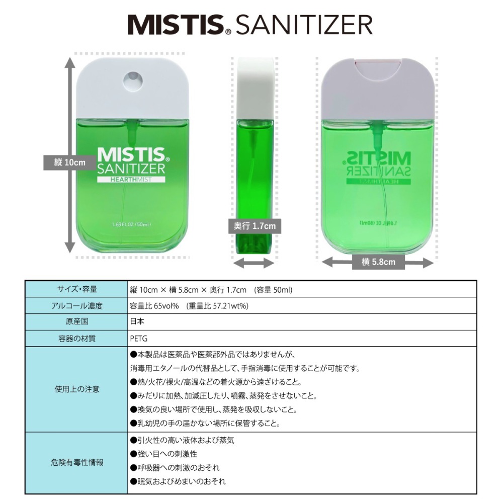 アロマ除菌スプレー(メントールの香り) 50ml　MISTIS SANITIZER【プチギフト】