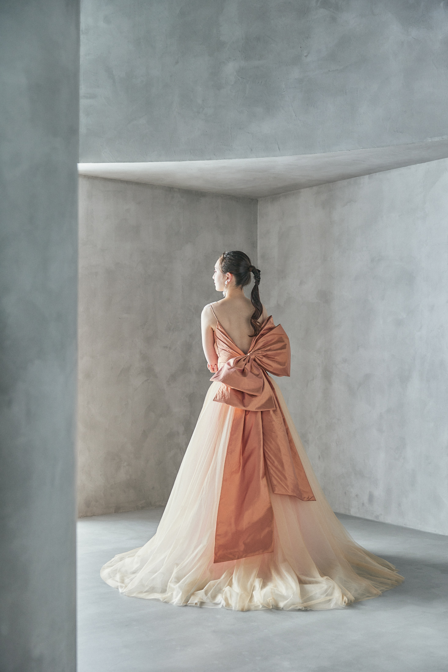 Pippa ピッパ【カラードレス】リボン チュール オレンジ Aラインドレス 【結婚式　レンタル】