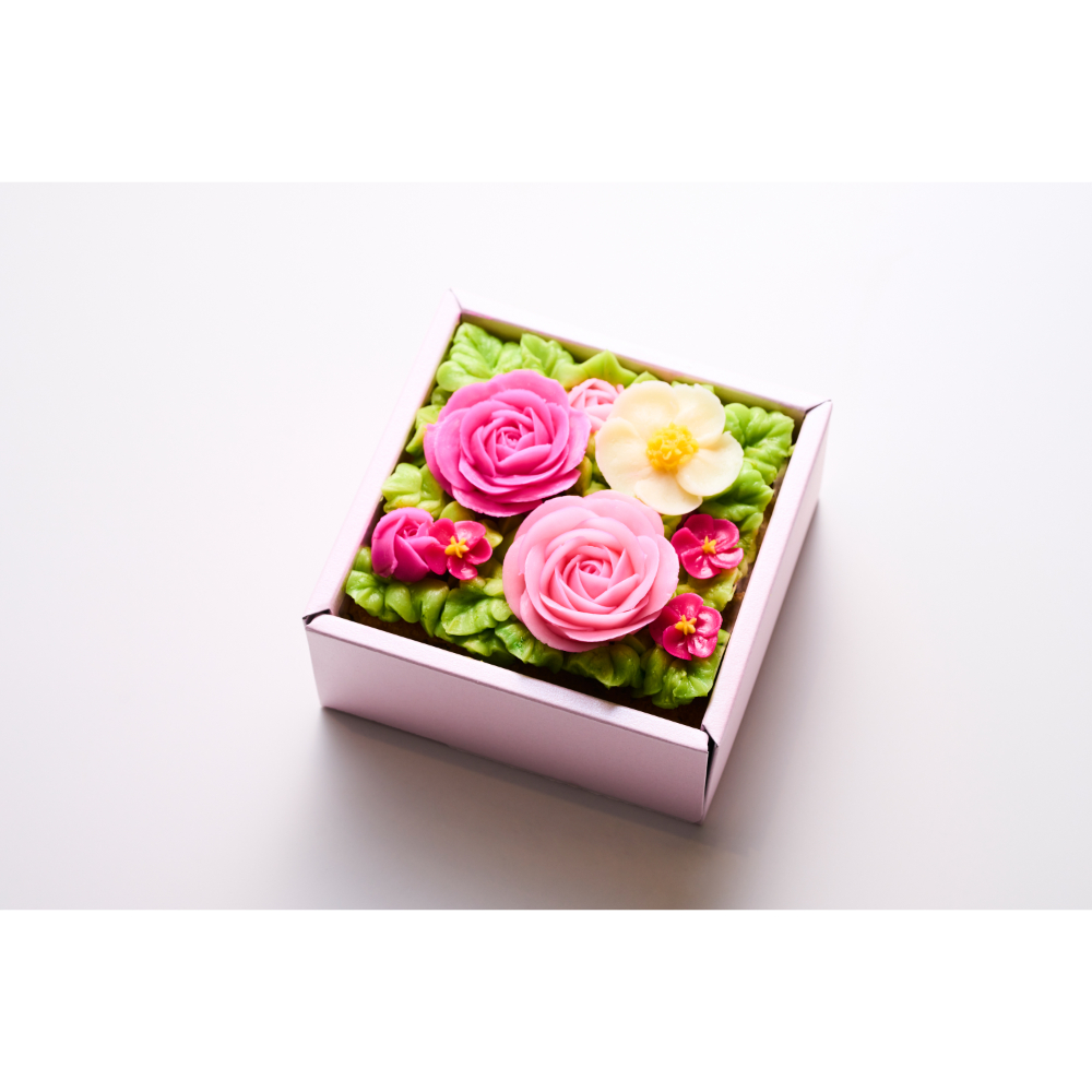 食べられるお花のミニボックスケーキ(Peach pink)