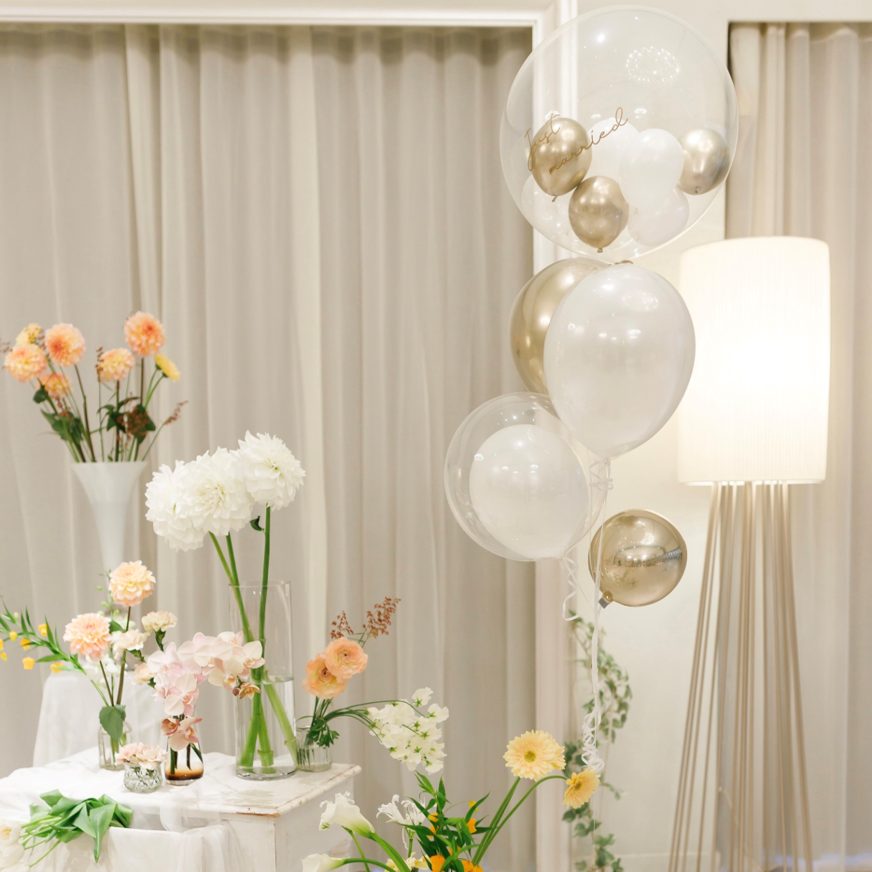 【バルーン装飾】bubble bouquet(white×gold)　【結婚式　ウェルカムグッズ　バルーン　オーダーメイド】