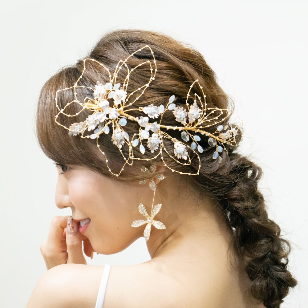 【ヘッドドレス】gold_flowerヘッドドレス 【結婚式　ヘアアクセサリー】
