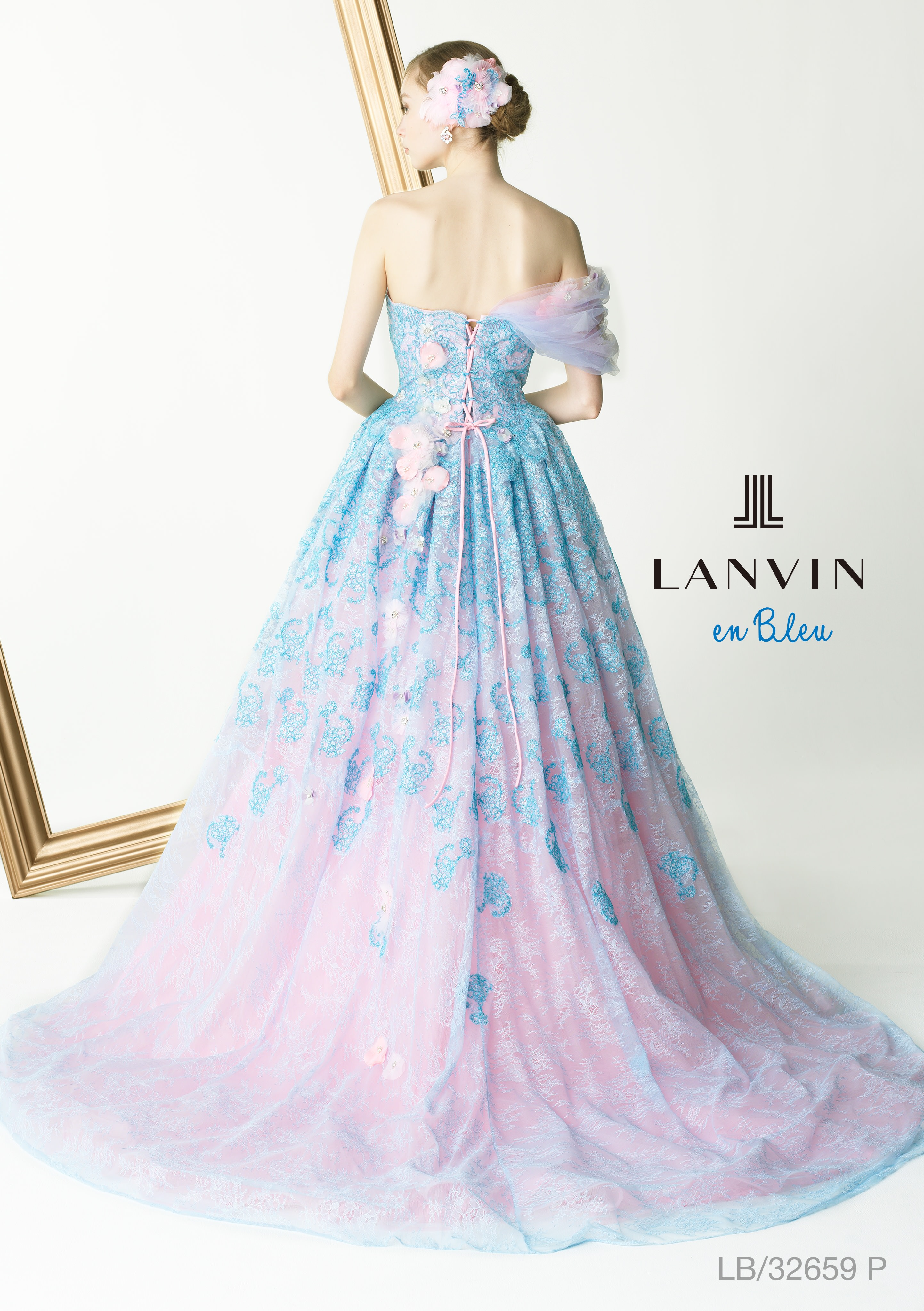 LANVIN en　Blueライトブルー×ピンク　LB/32659 【結婚式　カラードレス　レンタル】
