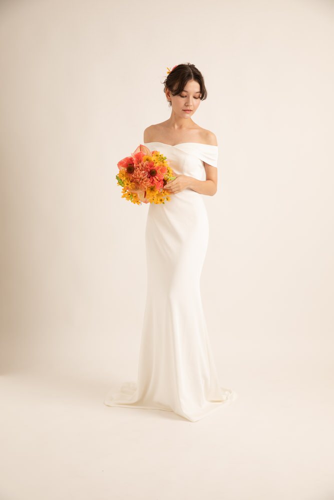 韓国風オフショルダーソフトマーメイドドレス結婚式