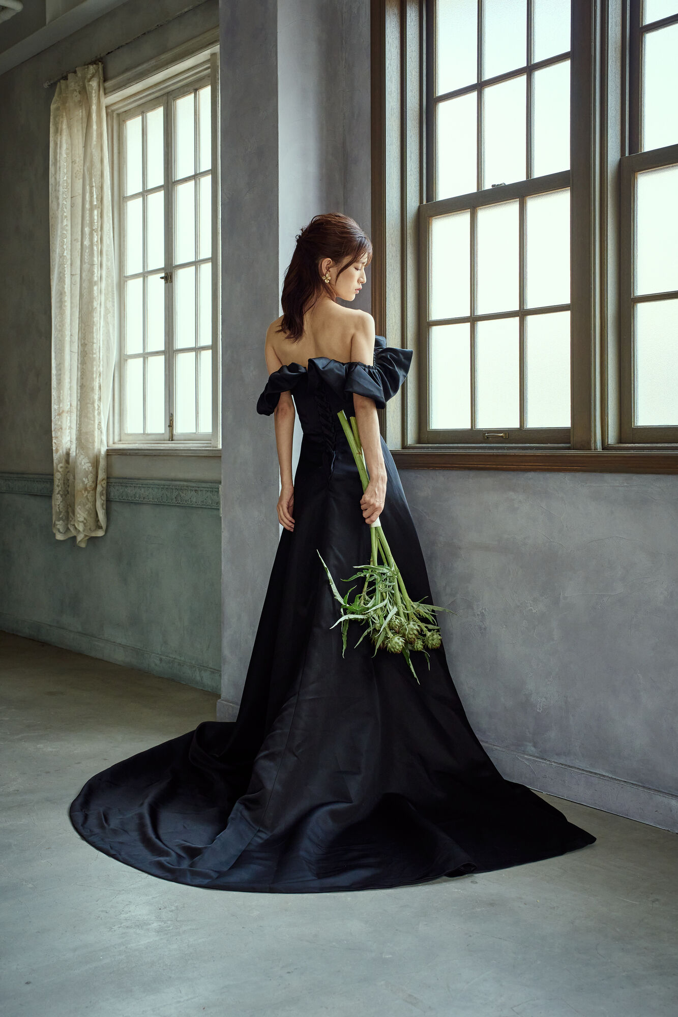 ブラックドレス　オフショルドレス　編み込み　結婚式身長155センチです