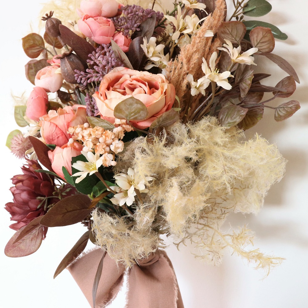 【造花】スモークツリーのブラウンブーケ&ブートニアset　【結婚式　フラワー　造花　ブーケ　ブートニア】