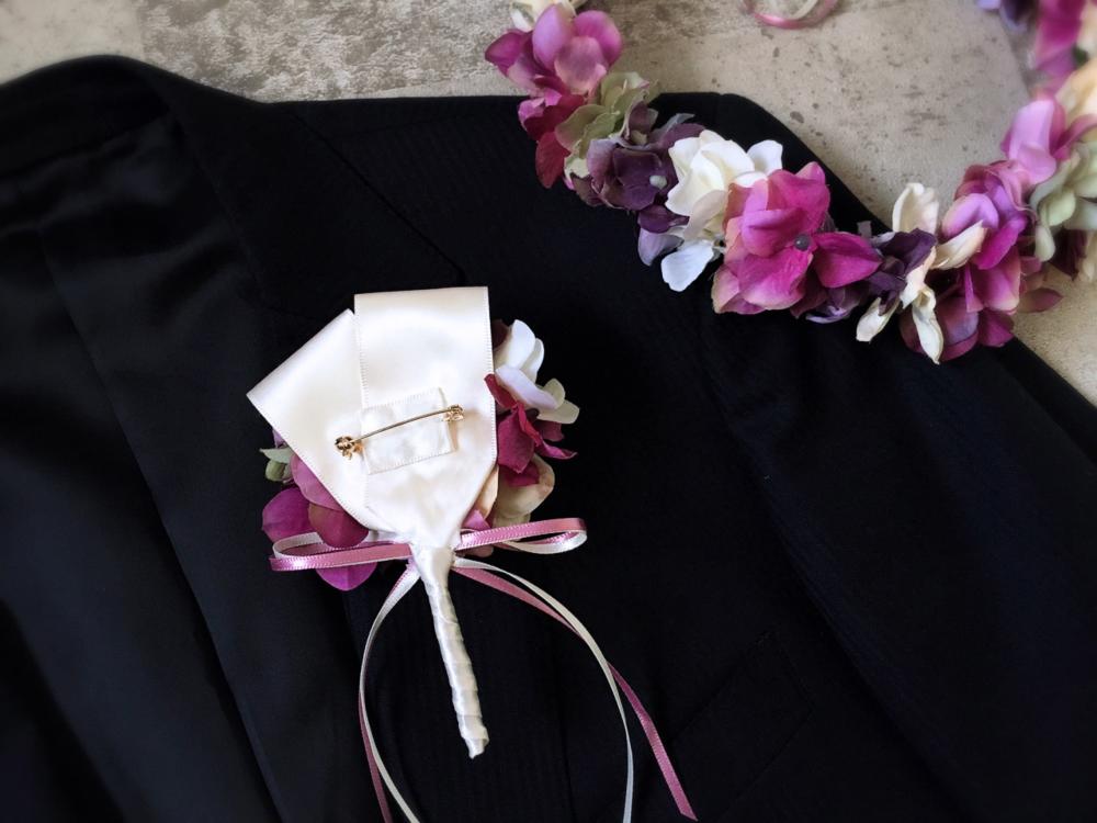 【フラワー ヘッドドレス】パープルピンクの花冠&ブートニア2点セット/ブライダルアクセサリー 【結婚式　ヘアアクセサリー】