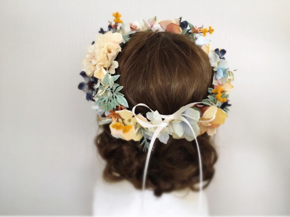 【フラワー ヘッドドレス】ニュアンスカラーのナチュラルな花冠/ブライダルアクセサリー 【結婚式　ヘアアクセサリー】