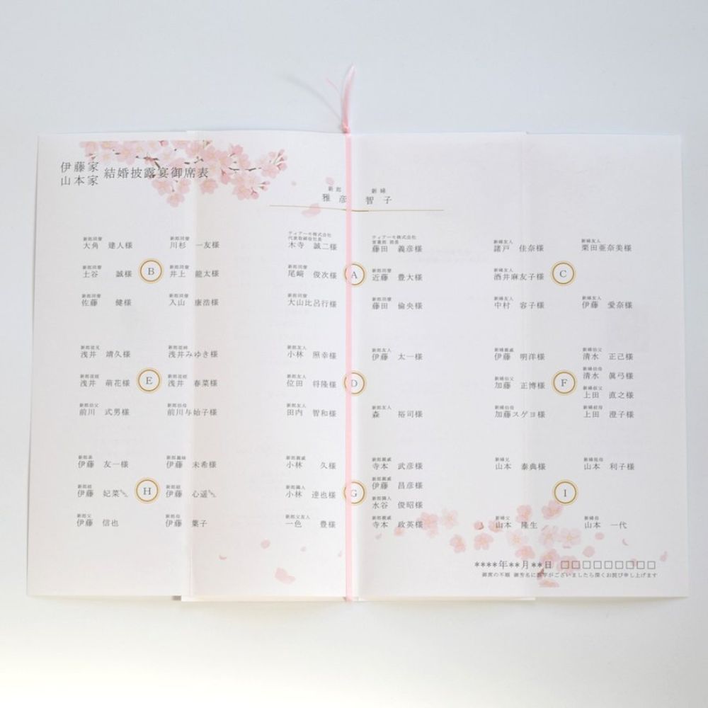 【※席次表+席札セット キャンペーン実施中※】 花桜(印刷込み)【結婚式　ペーパー　席次表】