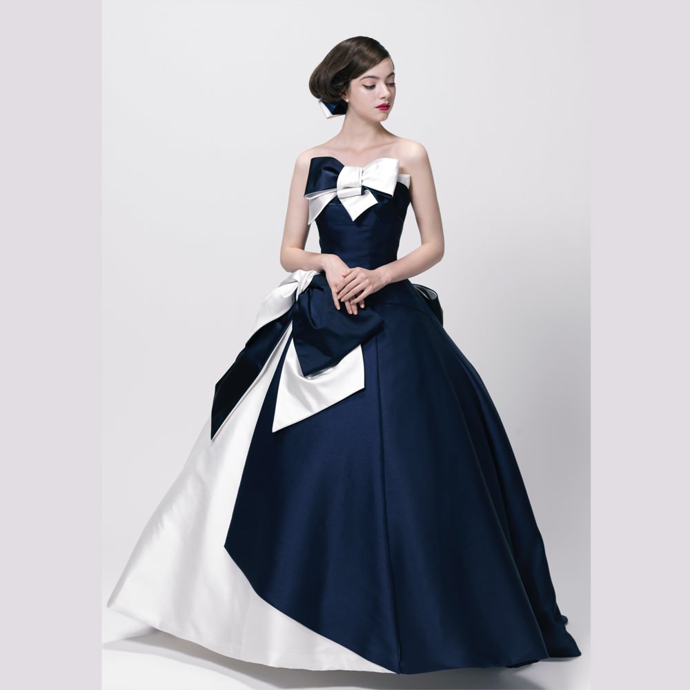 紺白クロスリボン 【結婚式 カラードレス レンタル】 | ドレス