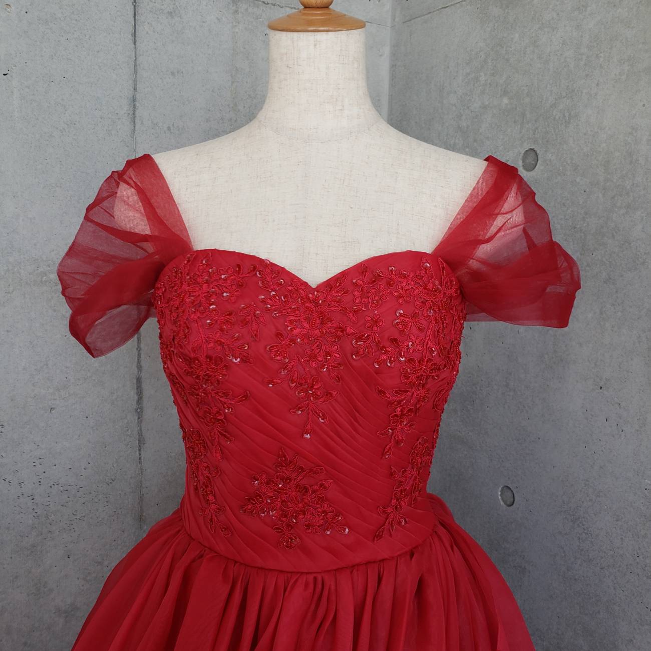 カラードレス オフショルダーパーツ 赤 レッド(チュール) 【結婚式　ドレス小物　レンタル】