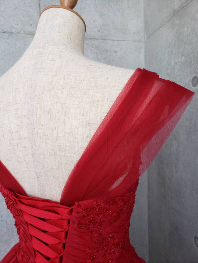 カラードレス オフショルダーパーツ 赤 レッド(チュール) 【結婚式　ドレス小物　レンタル】