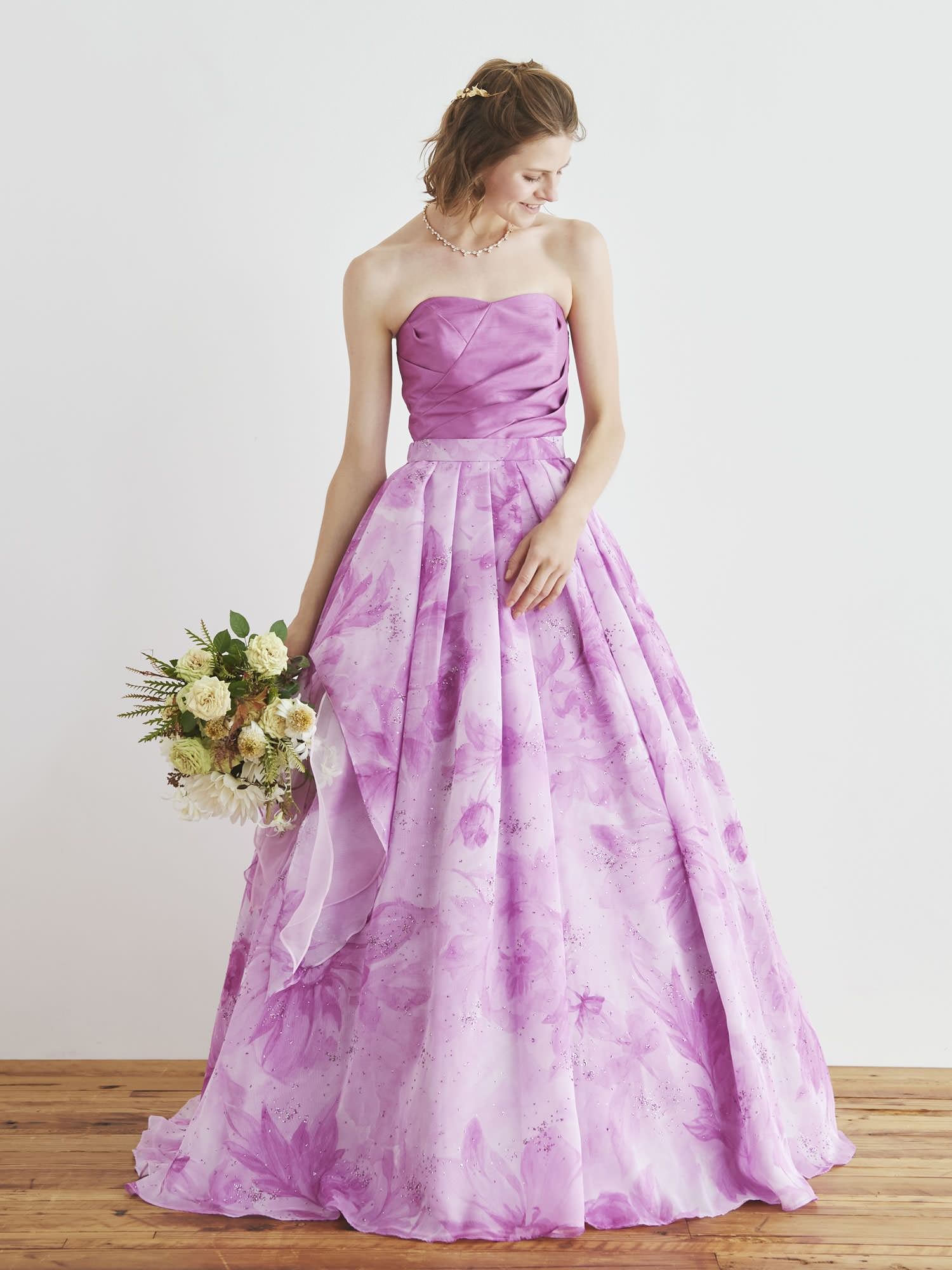 AIMER エメ ロングドレス ステージドレス 花柄 ピンク 日本製 - ドレス