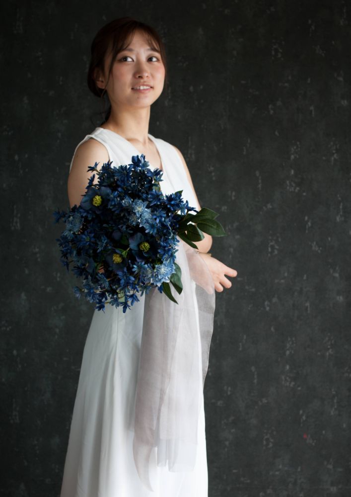 【造花】Classical-Modern サムシングブルーのブーケ　【結婚式　フラワー　造花　ブーケ　ブートニア】